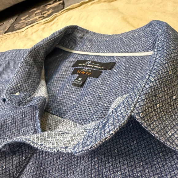 Marc Anthony Slim Fit Stretch Button-Up Shirt XL – Blue Micro-Pattern - Picture 11 of 14